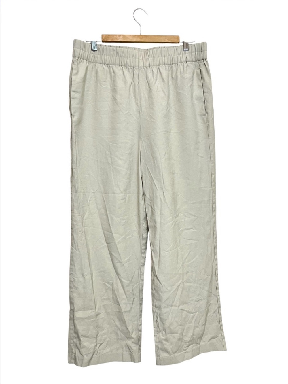OAK + FORT Neutral Cream Elastic Waist Wide-Leg Pants